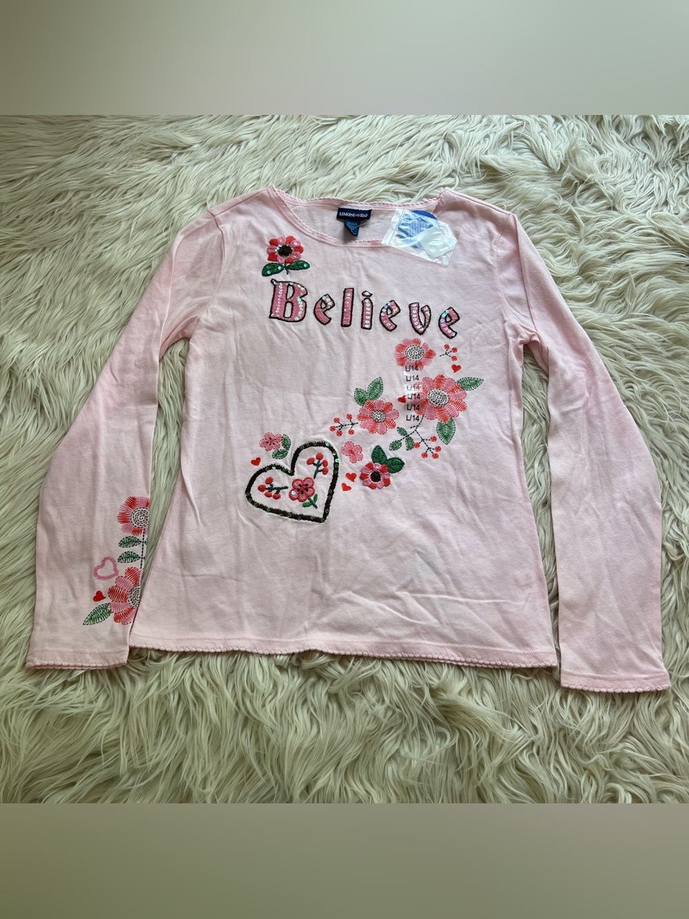 Vintage Y2K Limited Too Pink Sequin Floral Long Sleeve T Shirt Girls L 14 NWT